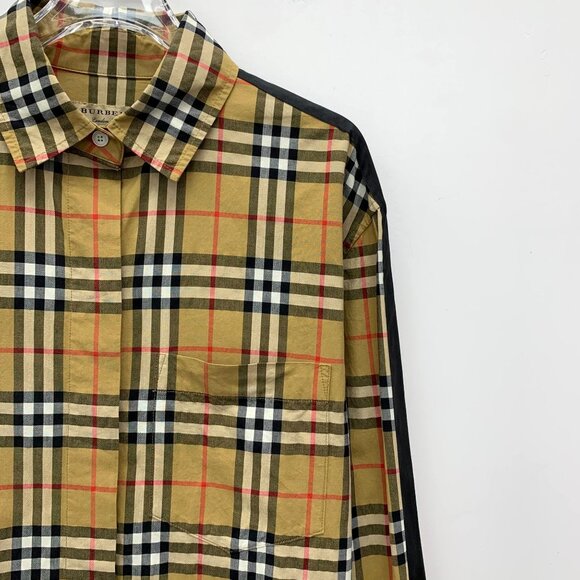 Burberry Brown Checkered Long-Sleeve Shirt Button-Up Size S UK 6 100% Cotton Cla - Picture 6 of 7